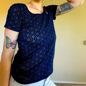 Navy blue flower blouse